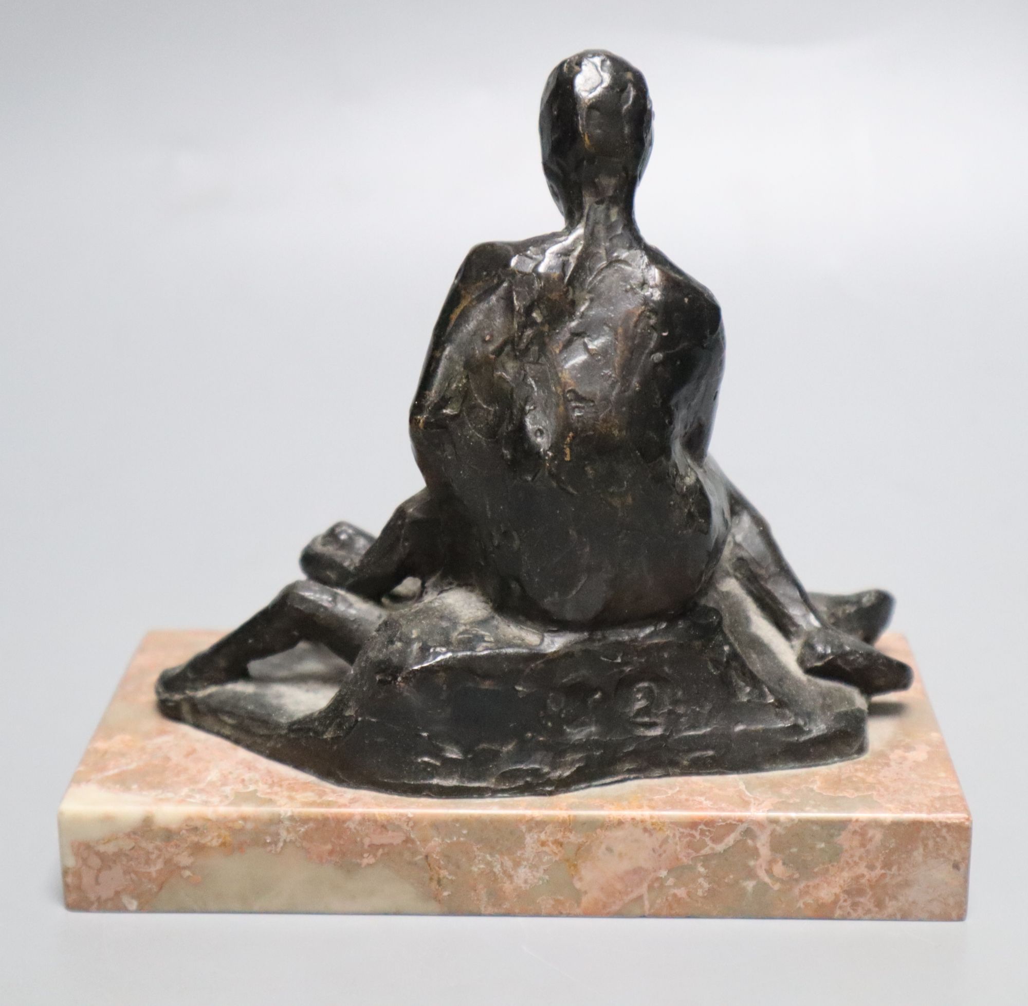 Manner of Alfred Bertram Pegrain (1873-1941), bronze group of a mother and child on marble base, height 13cm